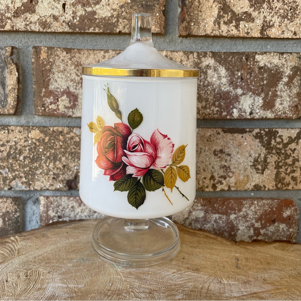 Rose Apothecary Jar 8 1/2” Tall Gorgeous!! Unmarked